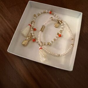 Spartina Gold and Orange Beaded Necklace with Tassels and Pineapple Charm